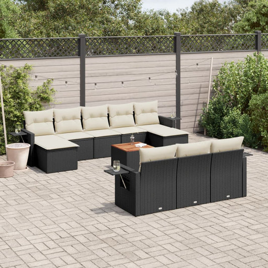 11-tlg. Garten-Sofagarnitur mit Kissen Schwarz Poly Rattan