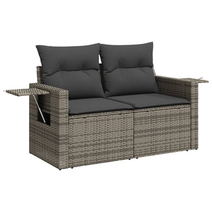 11-tlg. Garten-Sofagarnitur mit Kissen Grau Poly Rattan