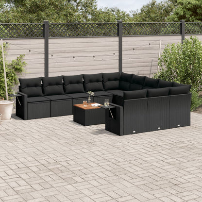 12-tlg. Garten-Sofagarnitur mit Kissen Schwarz Poly Rattan