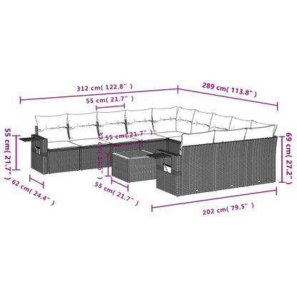 12-tlg. Garten-Sofagarnitur mit Kissen Schwarz Poly Rattan