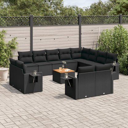 13-tlg. Garten-Sofagarnitur mit Kissen Schwarz Poly Rattan