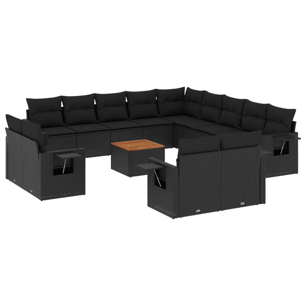 14-tlg. Garten-Sofagarnitur mit Kissen Schwarz Poly Rattan