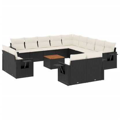 14-tlg. Garten-Sofagarnitur mit Kissen Schwarz Poly Rattan