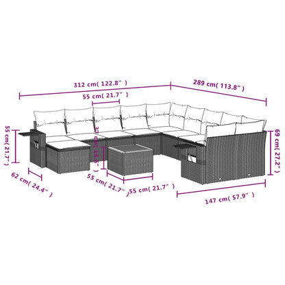 12-tlg. Garten-Sofagarnitur mit Kissen Grau Poly Rattan