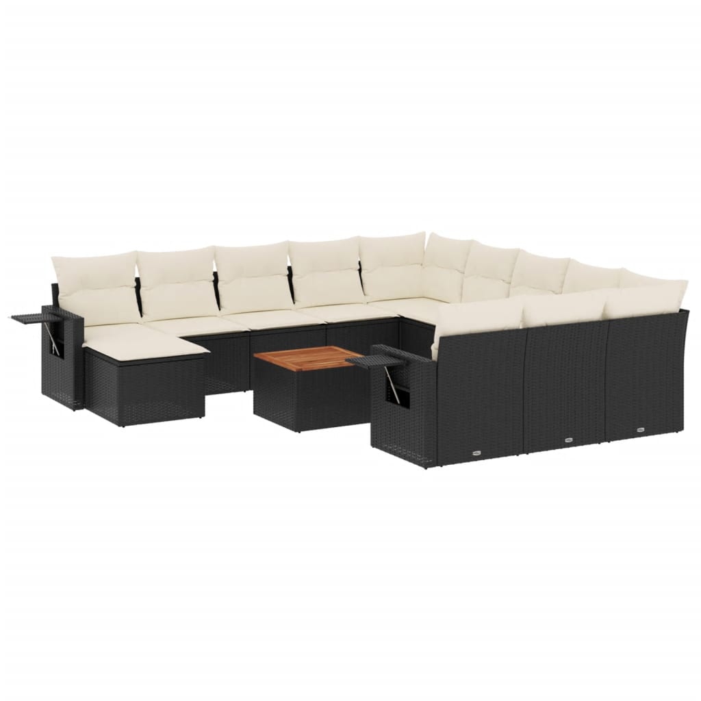 13-tlg. Garten-Sofagarnitur mit Kissen Schwarz Poly Rattan