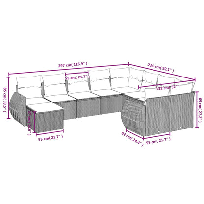 10-tlg. Garten-Sofagarnitur mit Kissen Schwarz Poly Rattan