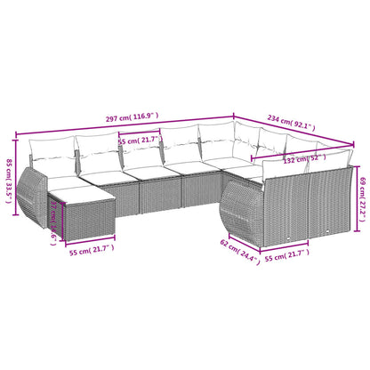 10-tlg. Garten-Sofagarnitur mit Kissen Grau Poly Rattan