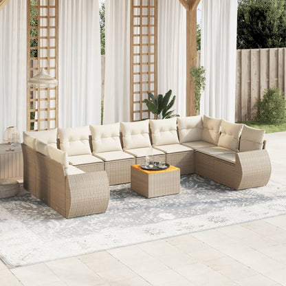 11-tlg. Garten-Sofagarnitur mit Kissen Beige Poly Rattan