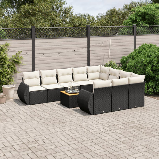 11-tlg. Garten-Sofagarnitur mit Kissen Schwarz Poly Rattan