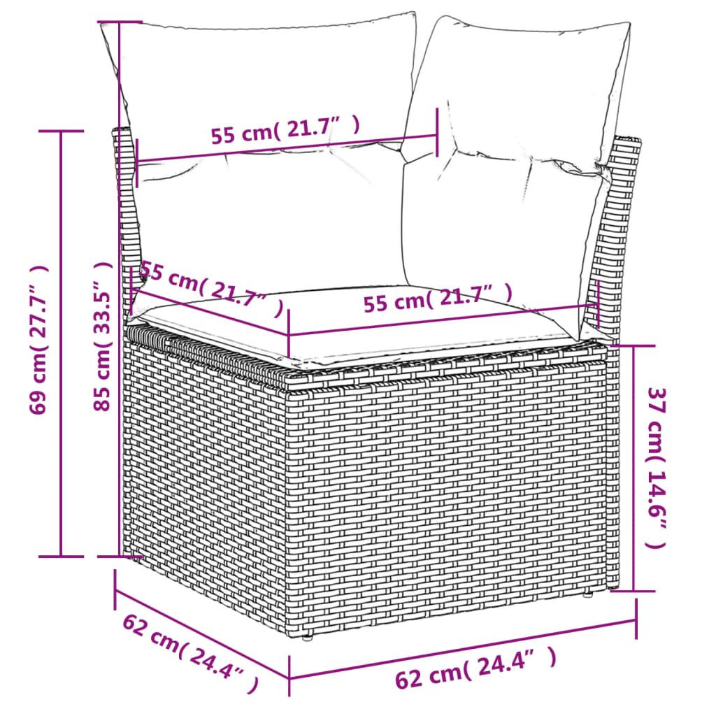 11-tlg. Garten-Sofagarnitur mit Kissen Beige Poly Rattan