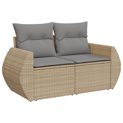 11-tlg. Garten-Sofagarnitur mit Kissen Beige Poly Rattan