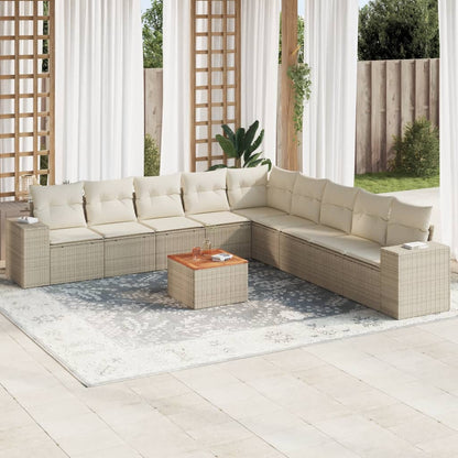 10-tlg. Garten-Sofagarnitur mit Kissen Beige Poly Rattan