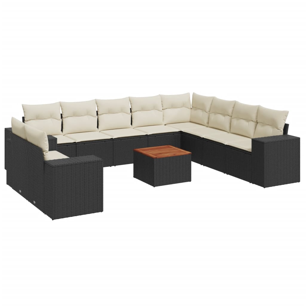 11-tlg. Garten-Sofagarnitur mit Kissen Schwarz Poly Rattan