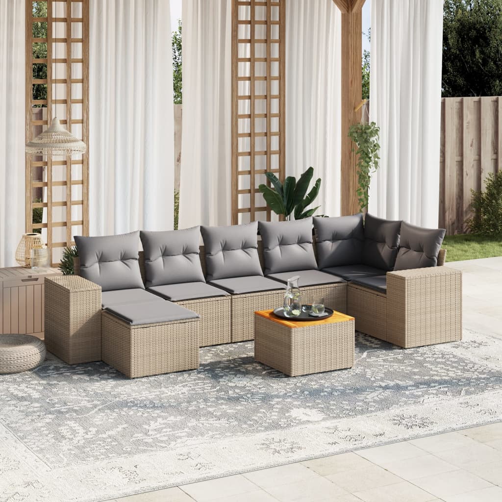 8-tlg. Garten-Sofagarnitur mit Kissen Beige Poly Rattan