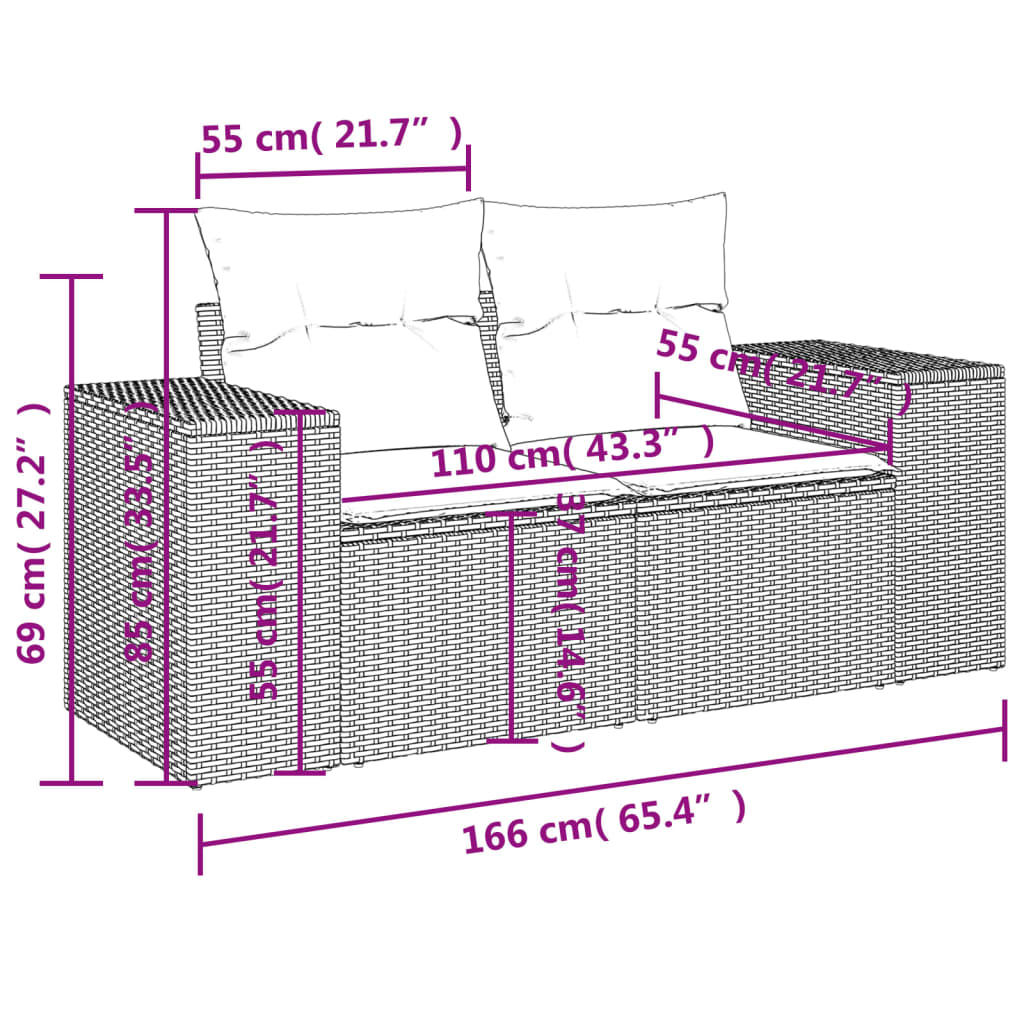 11-tlg. Garten-Sofagarnitur mit Kissen Grau Poly Rattan