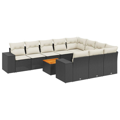 11-tlg. Garten-Sofagarnitur mit Kissen Schwarz Poly Rattan