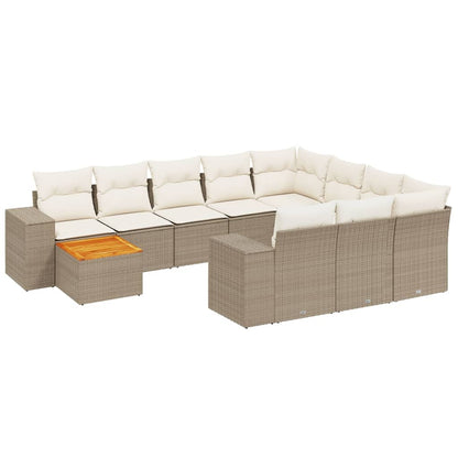 11-tlg. Garten-Sofagarnitur mit Kissen Beige Poly Rattan