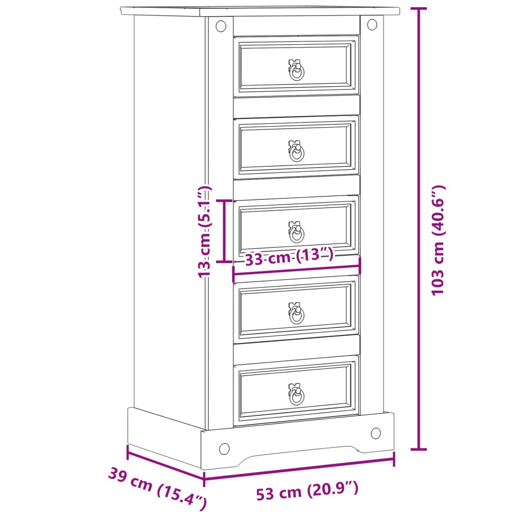 Nachttisch Corona 53x39x103 cm Massivholz Kiefer