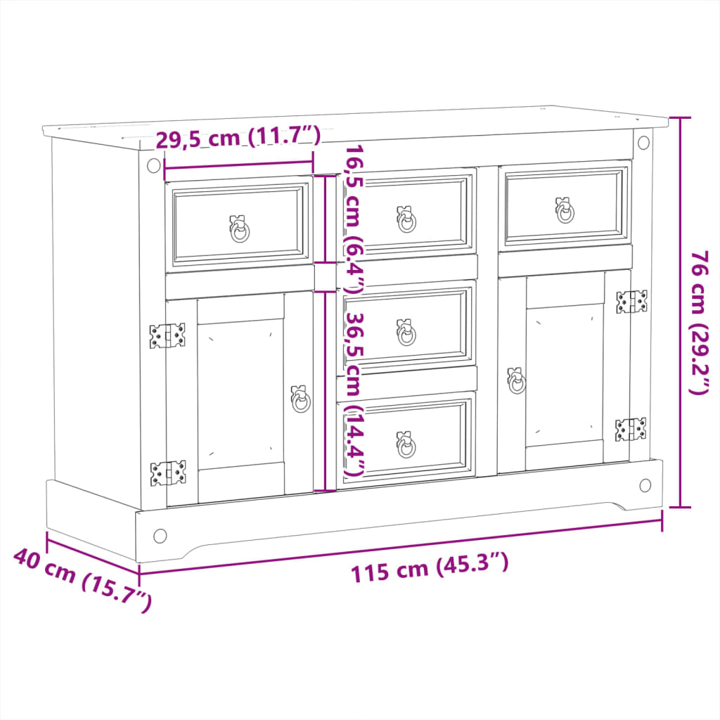 Sideboard Corona 115x40x76 cm Massivholz Kiefer