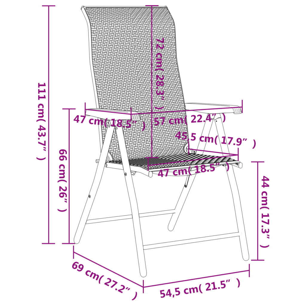 Gartenstühle 2 Stk. Klappbar Grau Poly Rattan