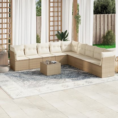 10-tlg. Garten-Sofagarnitur mit Kissen Beige Poly Rattan