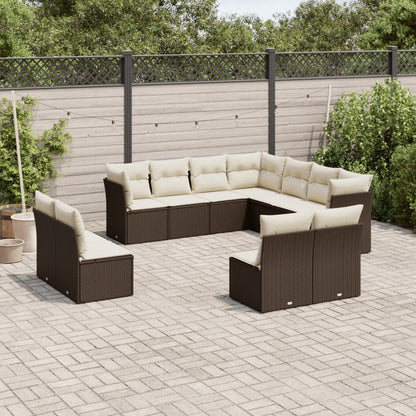 11-tlg. Garten-Sofagarnitur mit Kissen Braun Poly Rattan