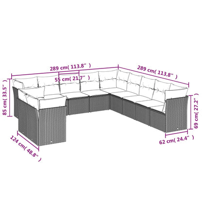 11-tlg. Garten-Sofagarnitur mit Kissen Grau Poly Rattan