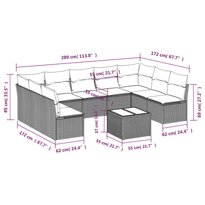 10-tlg. Garten-Sofagarnitur mit Kissen Schwarz Poly Rattan