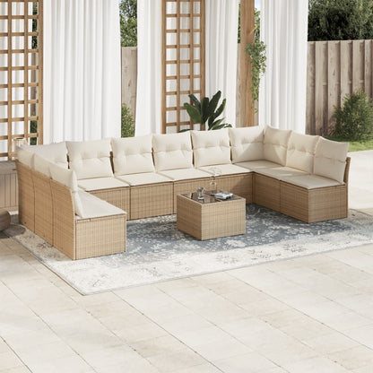 11-tlg. Garten-Sofagarnitur mit Kissen Beige Poly Rattan