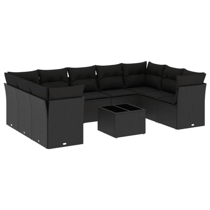 10-tlg. Garten-Sofagarnitur mit Kissen Schwarz Poly Rattan