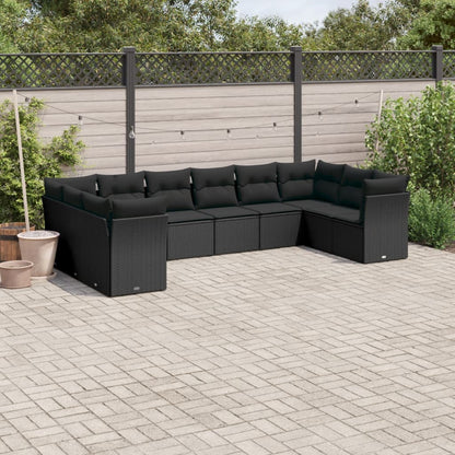 10-tlg. Garten-Sofagarnitur mit Kissen Schwarz Poly Rattan