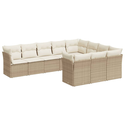 10-tlg. Garten-Sofagarnitur mit Kissen Beige Poly Rattan