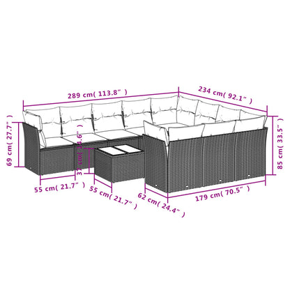 11-tlg. Garten-Sofagarnitur mit Kissen Hellgrau Poly Rattan