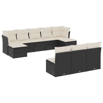 10-tlg. Garten-Sofagarnitur mit Kissen Schwarz Poly Rattan