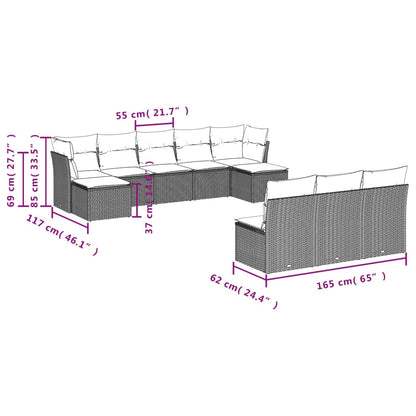 10-tlg. Garten-Sofagarnitur mit Kissen Hellgrau Poly Rattan