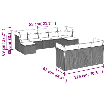 10-tlg. Garten-Sofagarnitur mit Kissen Grau Poly Rattan