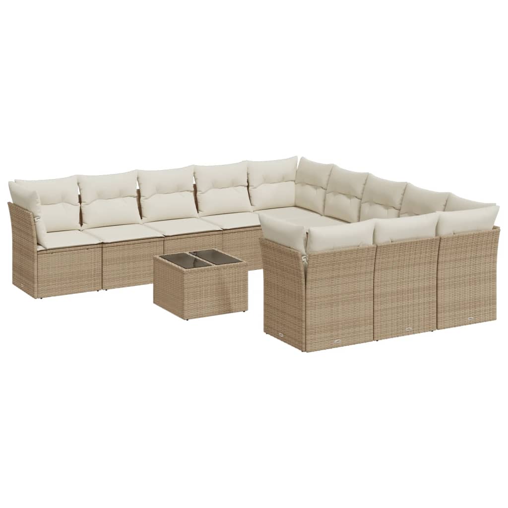 12-tlg. Garten-Sofagarnitur mit Kissen Beige Poly Rattan