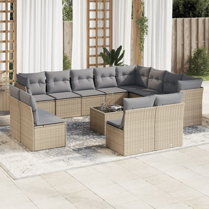 13-tlg. Garten-Sofagarnitur mit Kissen Beige Poly Rattan