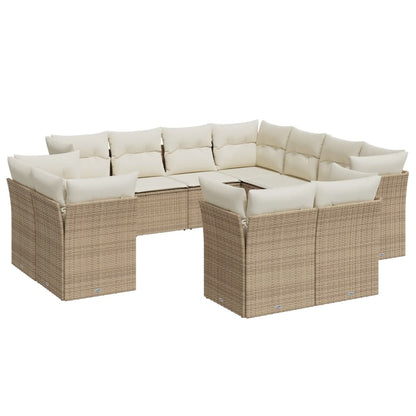 11-tlg. Garten-Sofagarnitur mit Kissen Beige Poly Rattan