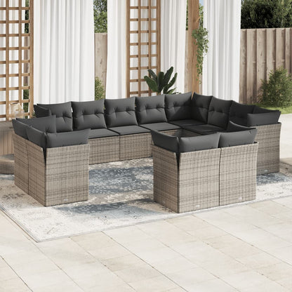 12-tlg. Garten-Sofagarnitur mit Kissen Grau Poly Rattan