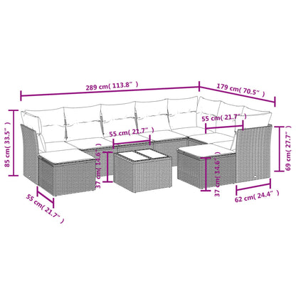 10-tlg. Garten-Sofagarnitur mit Kissen Schwarz Poly Rattan