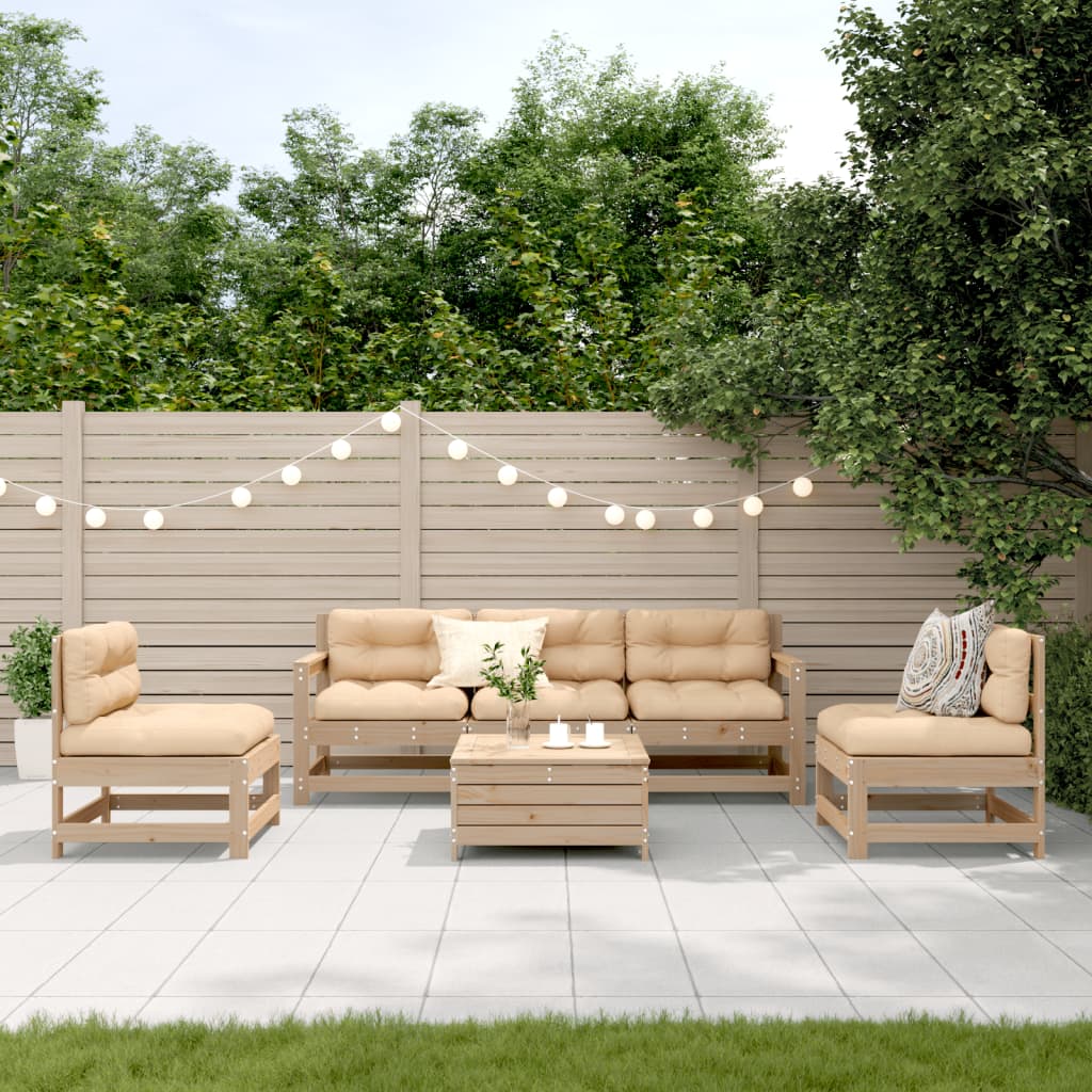 6-tlg. Garten-Lounge-Set mit Kissen Massivholz Kiefer