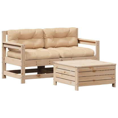 3-tlg. Garten-Lounge-Set mit Kissen Massivholz Kiefer