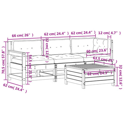 4-tlg. Garten-Lounge-Set mit Kissen Weiß Massivholz Kiefer