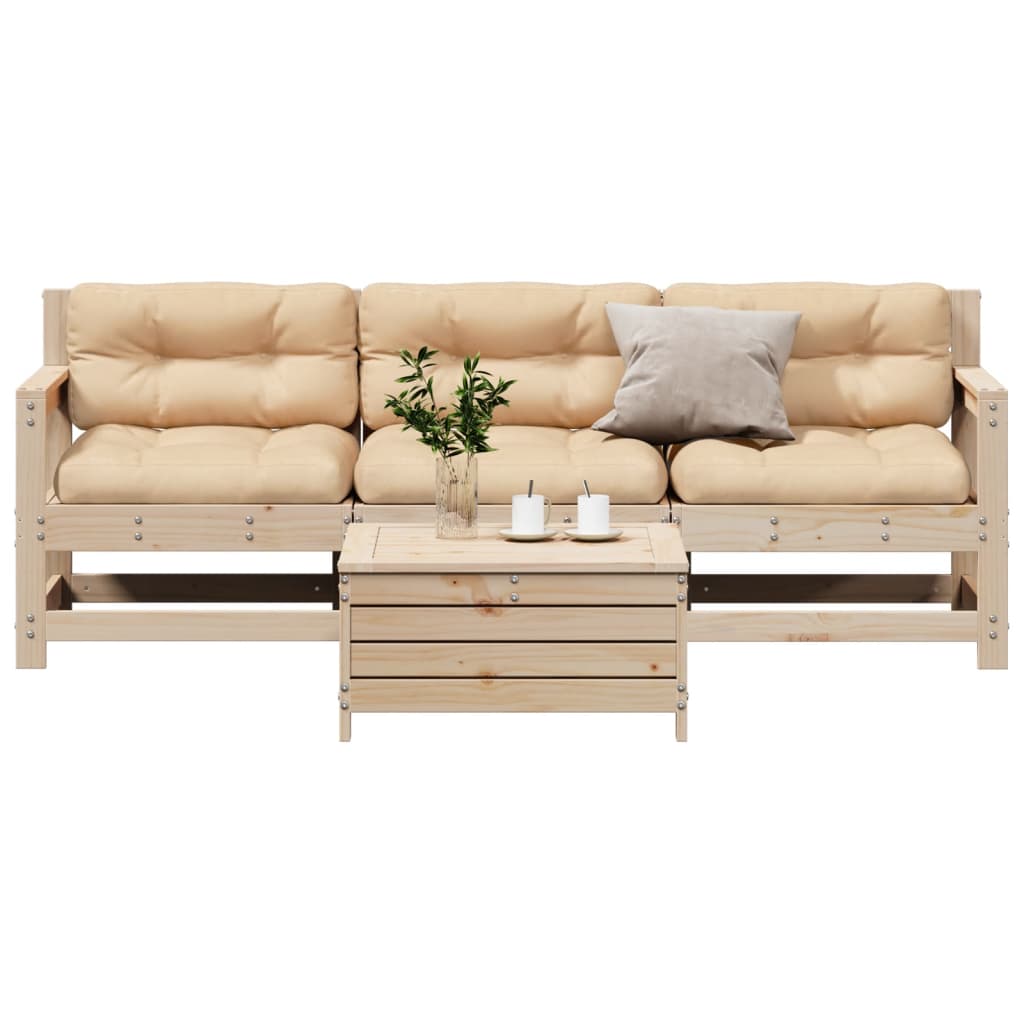 4-tlg. Garten-Lounge-Set mit Kissen Massivholz Kiefer