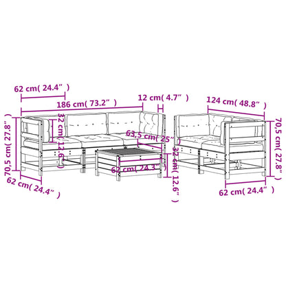 6-tlg. Garten-Lounge-Set mit Kissen Weiß Massivholz Kiefer