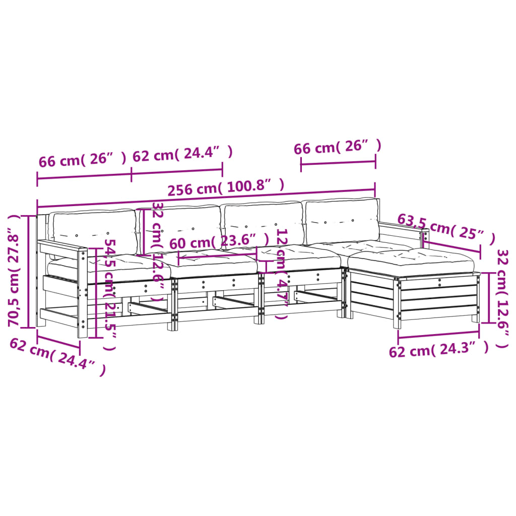 5-tlg. Garten-Lounge-Set mit Kissen Massivholz Kiefer