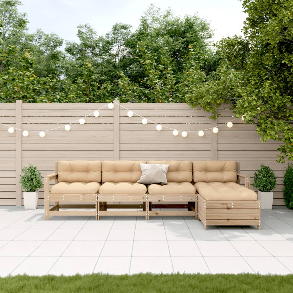 5-tlg. Garten-Lounge-Set mit Kissen Massivholz Kiefer