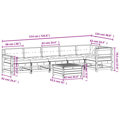 7-tlg. Garten-Lounge-Set mit Kissen Weiß Massivholz Kiefer