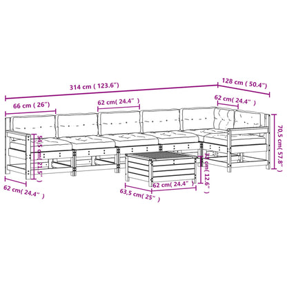 7-tlg. Garten-Lounge-Set mit Kissen Weiß Massivholz Kiefer